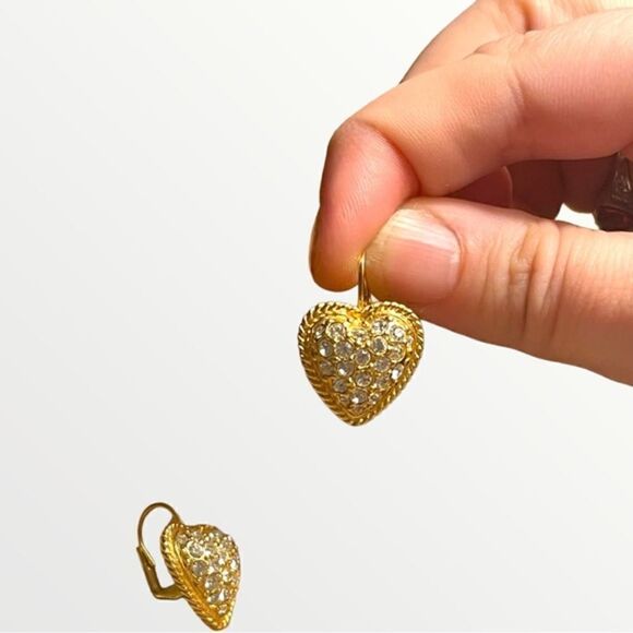 Vintage Pave Heart Dangle Earrings - Picture 7 of 9